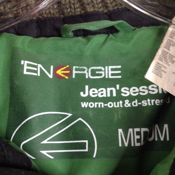 Energie Jean's Session Worn-Out Green Puffer Jacket Knit Sleeve M - Picture 2 of 8